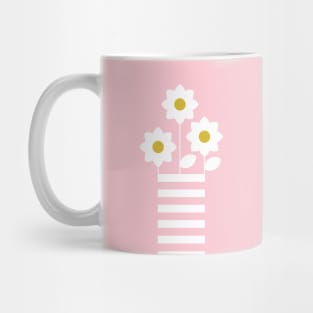 Pretty white abstract flowers design on baby pink background Mug